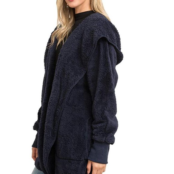 Teddy Jacket Soft Sherpa Open Front Coat-One Size - Picture 4 of 5